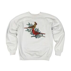 Vtg 80s Cardinal Wildlife Graphic Sweatshirt Adult M White Hanes Cottagecore USA